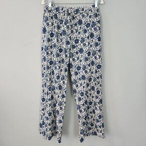 Blue White Floral Cotton Palazzo Pants, Md. Cottage Fairy Boho Feminine Coastal